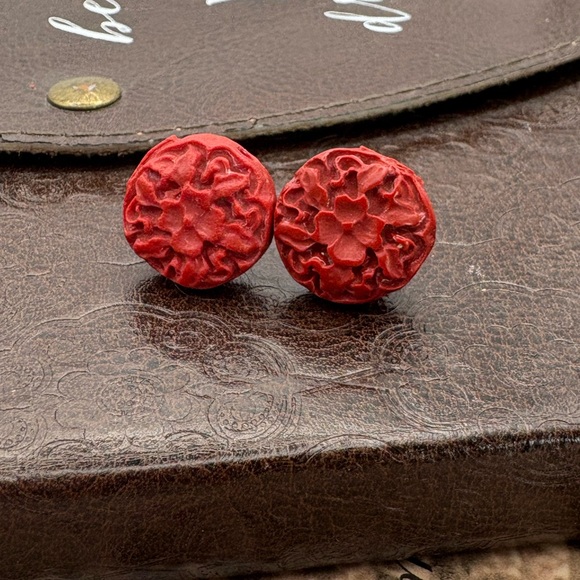 Vintage Red Bead Stud Earrings Handmade Jewelry - Picture 1 of 7